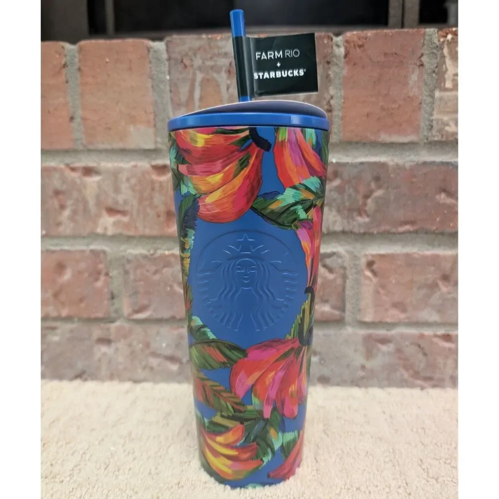 NWT Starbucks Farm Rio Cup Blue Pink Banana Cold Metal 2025 24oz Limited Edition